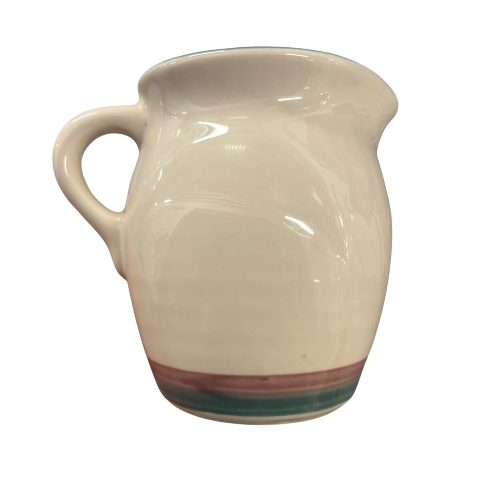 Pfaltzgraff Ocean Breeze Creamer Pitcher Stoneware Teal Rose Stripes USA Made